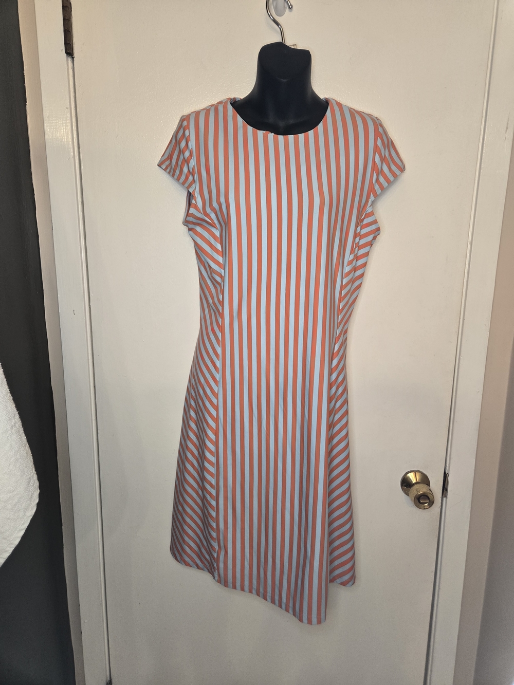 J. McLaughlin Orange and Light Blue Vertical Stripe Midi Dress